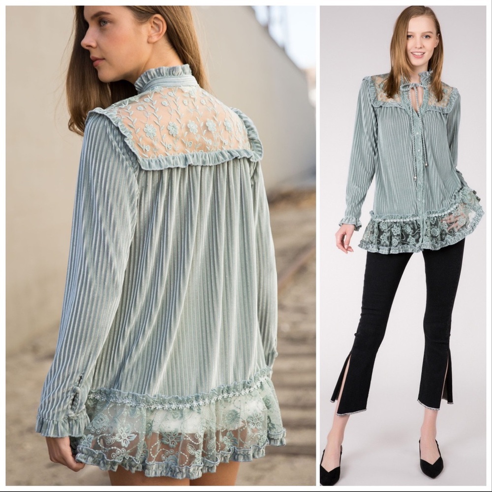 Feminine Feature Velvet Tunic Top - Picture 3 of 9